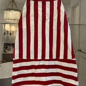 RHODE Red and White A-Line Midi Skirt Cabana Stripe